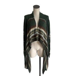 One World Live And Let Live Green Draped Open Cardigan Sweater Boho Size 2X